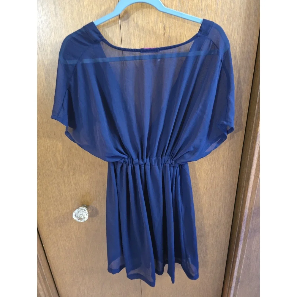 Avid Love Women's Sheer Cover Up Blue‎ Size Large Short Sleeve Tie Waist